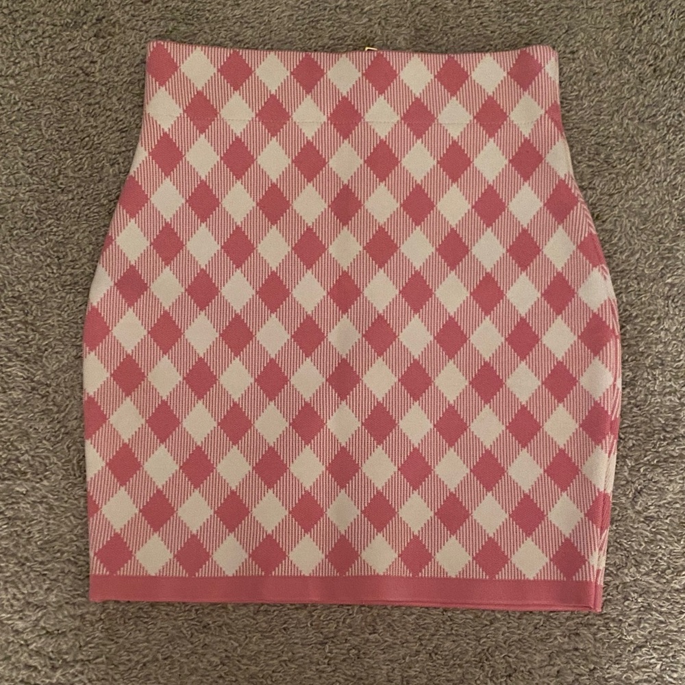Balmain Pink and Cream Argyle Pencil Skirt